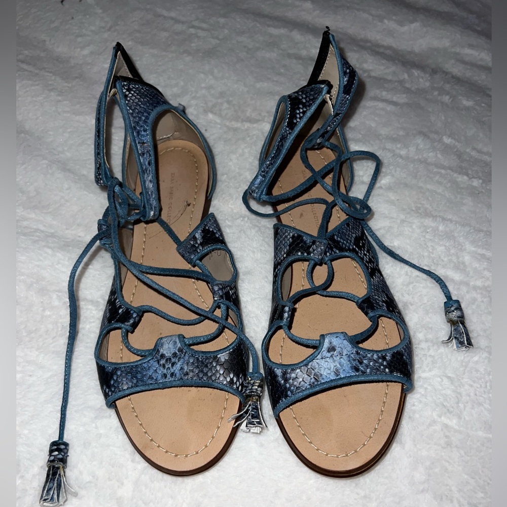 Zara blue snakeskin lace up sandal size 9/39